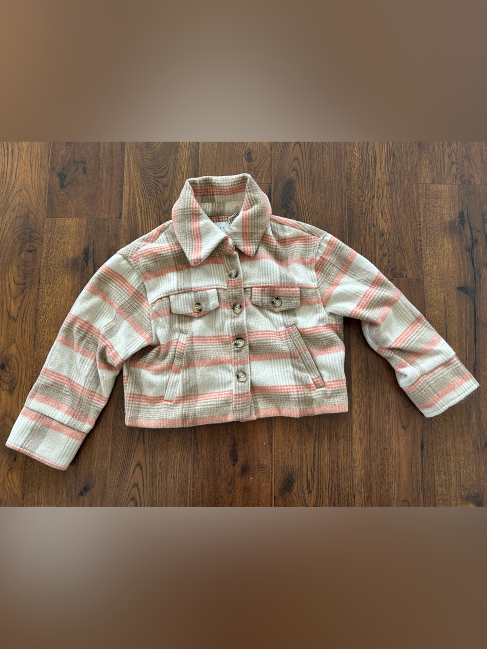 NWT Lush Cream & Pink Plaid Button Front Coat